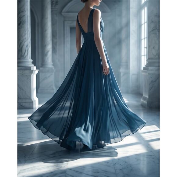 Jenny Yoo Dresses & Skirts - Jenny Yoo Collection Navy Deep V Neck Pleated Chiffon Maxi Dress Gown Sz 4 $285